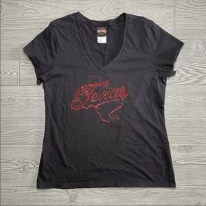 Harley Davidson Black/Red Short Sleeve Texas Bedazzled T-Shirt - Women’s XL